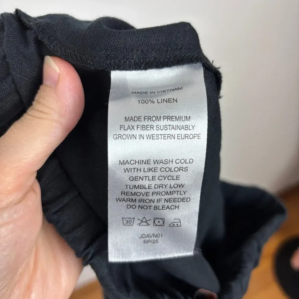 Quince 100% European Linen Tapered Ankle Pants Black Small coastal pull-on